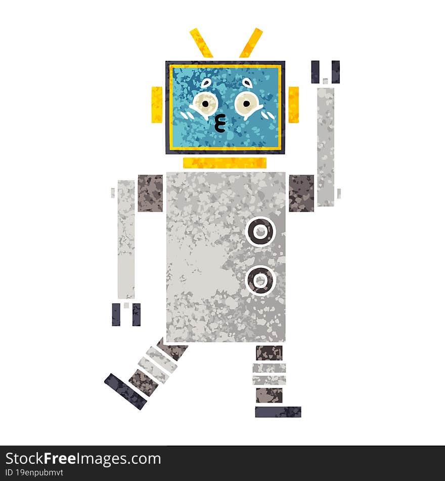 Retro Illustration Style Cartoon Robot