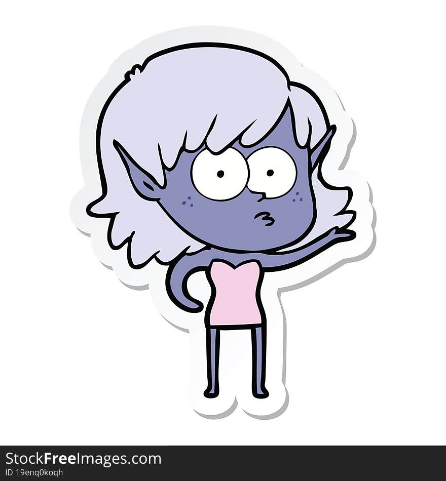 sticker of a cartoon shocked elf girl