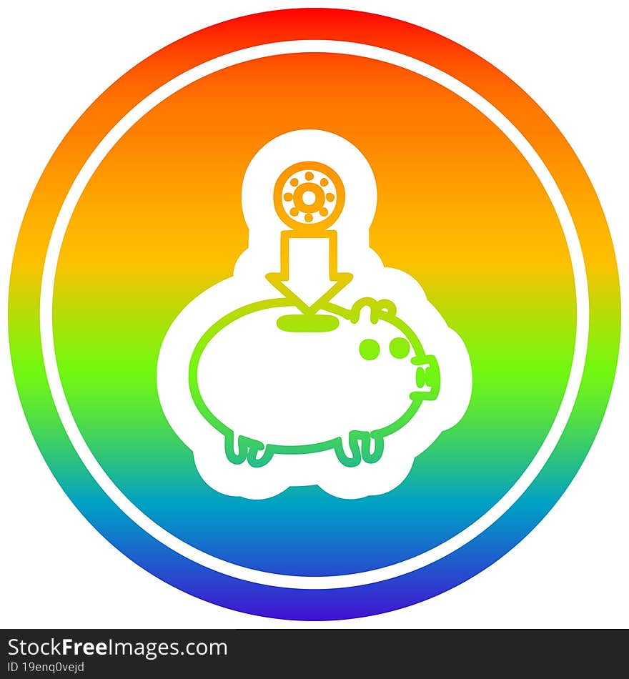 piggy bank circular in rainbow spectrum