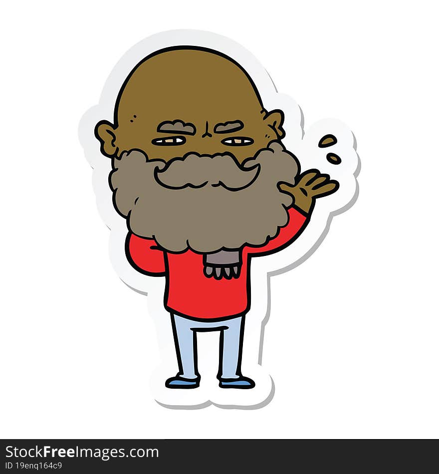 sticker of a cartoon dismissive man with beard frowning