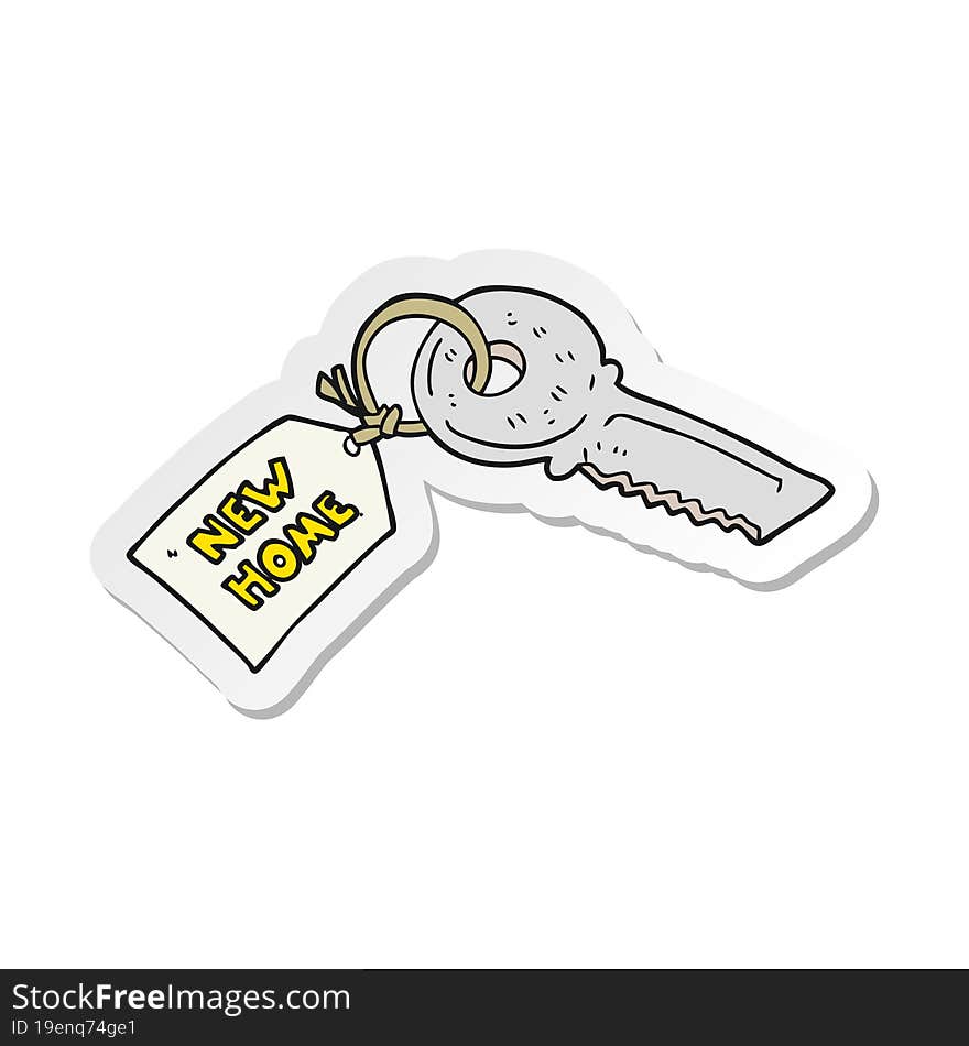 sticker of a cartoon house key with new home tag