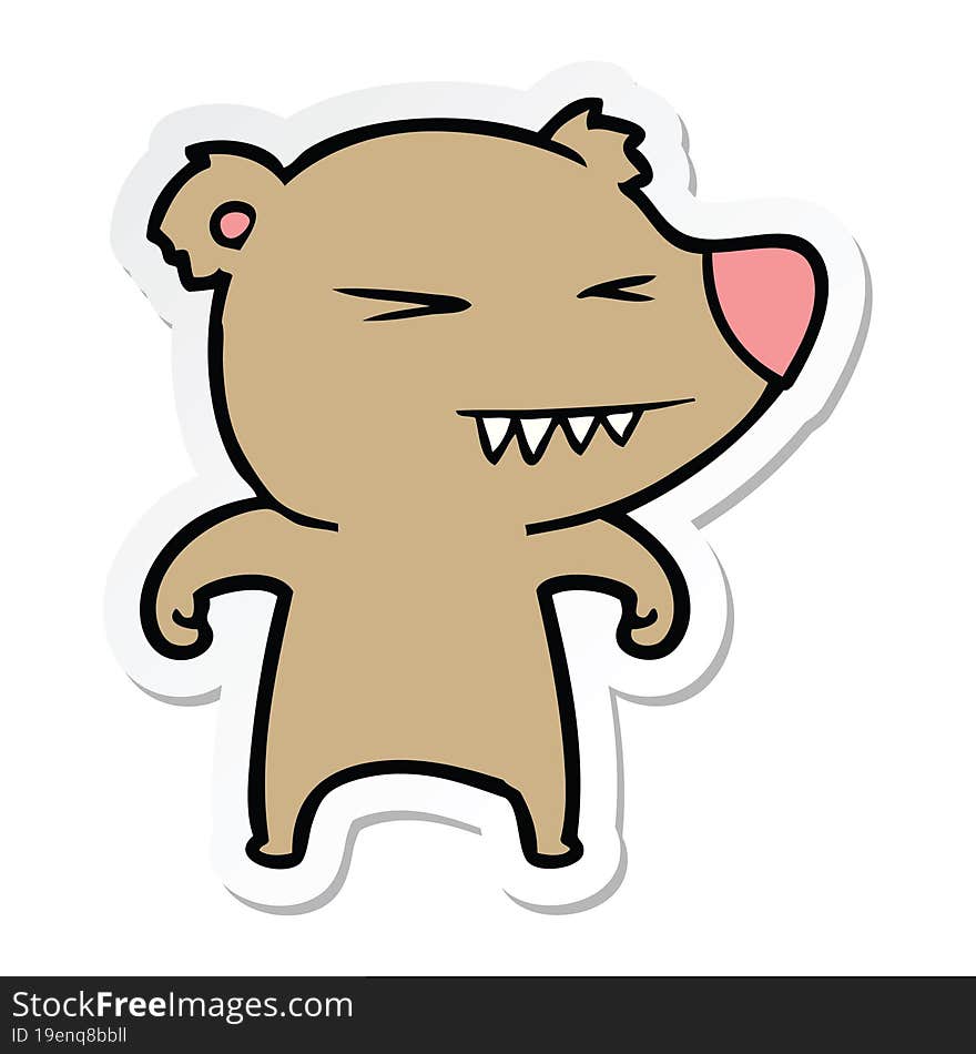 Sticker Of A Angry Bear Cartoon