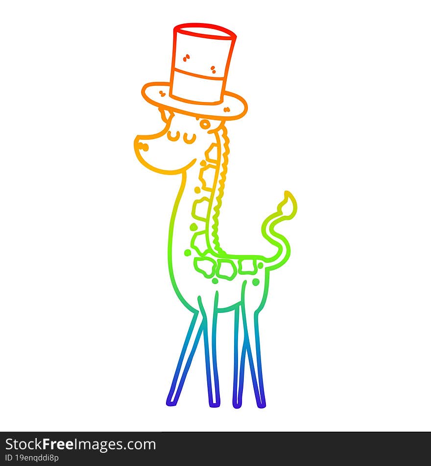 rainbow gradient line drawing cartoon giraffe in top hat