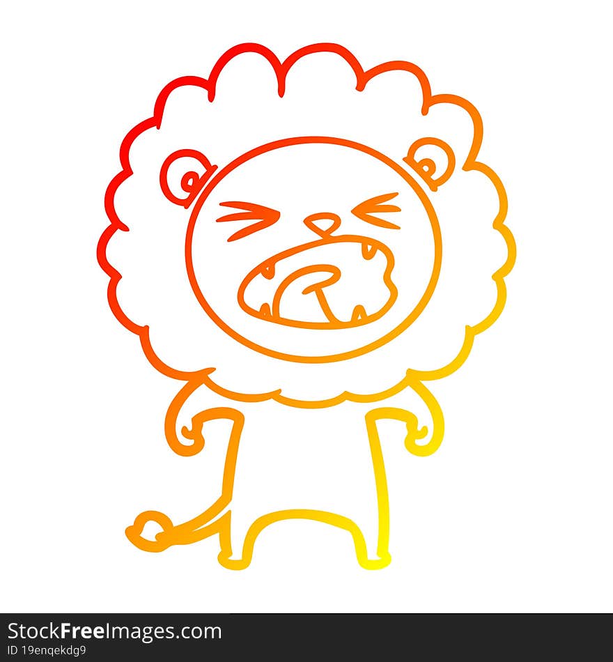 Warm Gradient Line Drawing Cartoon Angry Lion