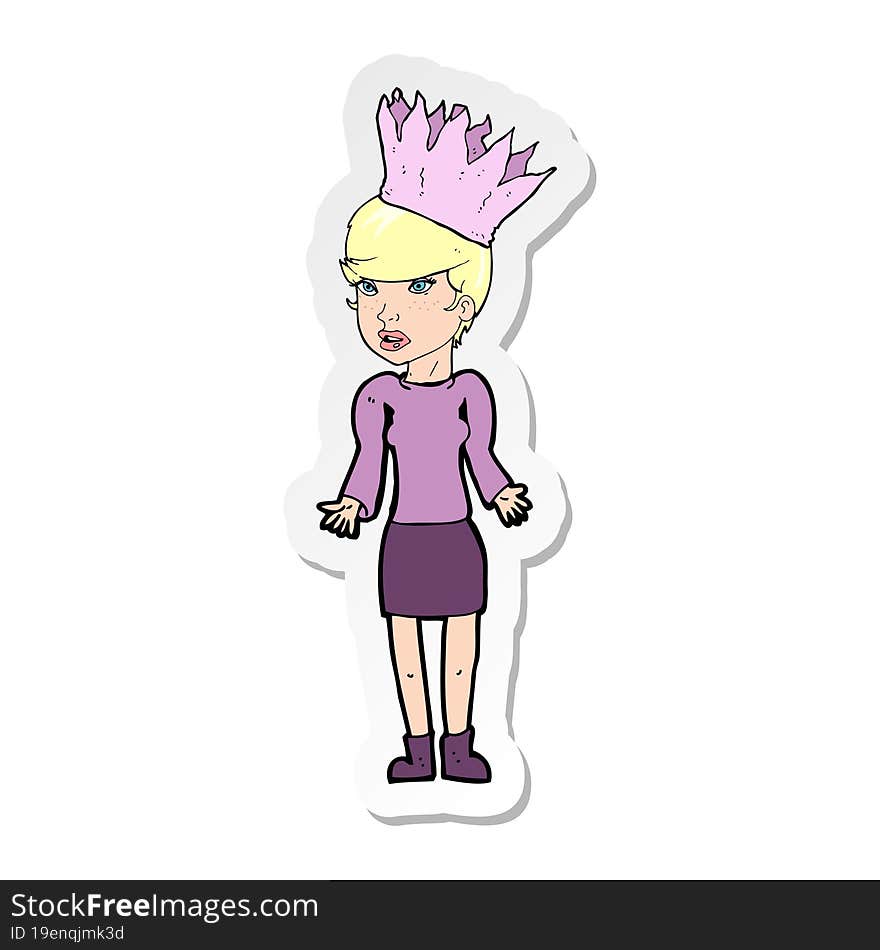 Sticker Of A Cartoon Woman Wearing Paper Crown