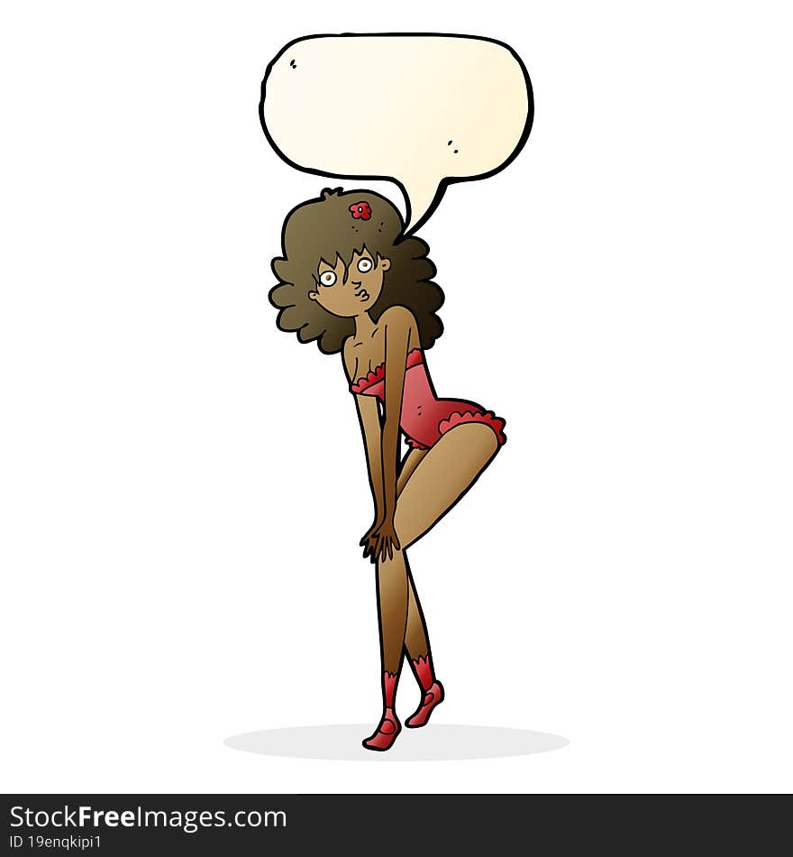 cartoon woman in lingerie with speech bubble