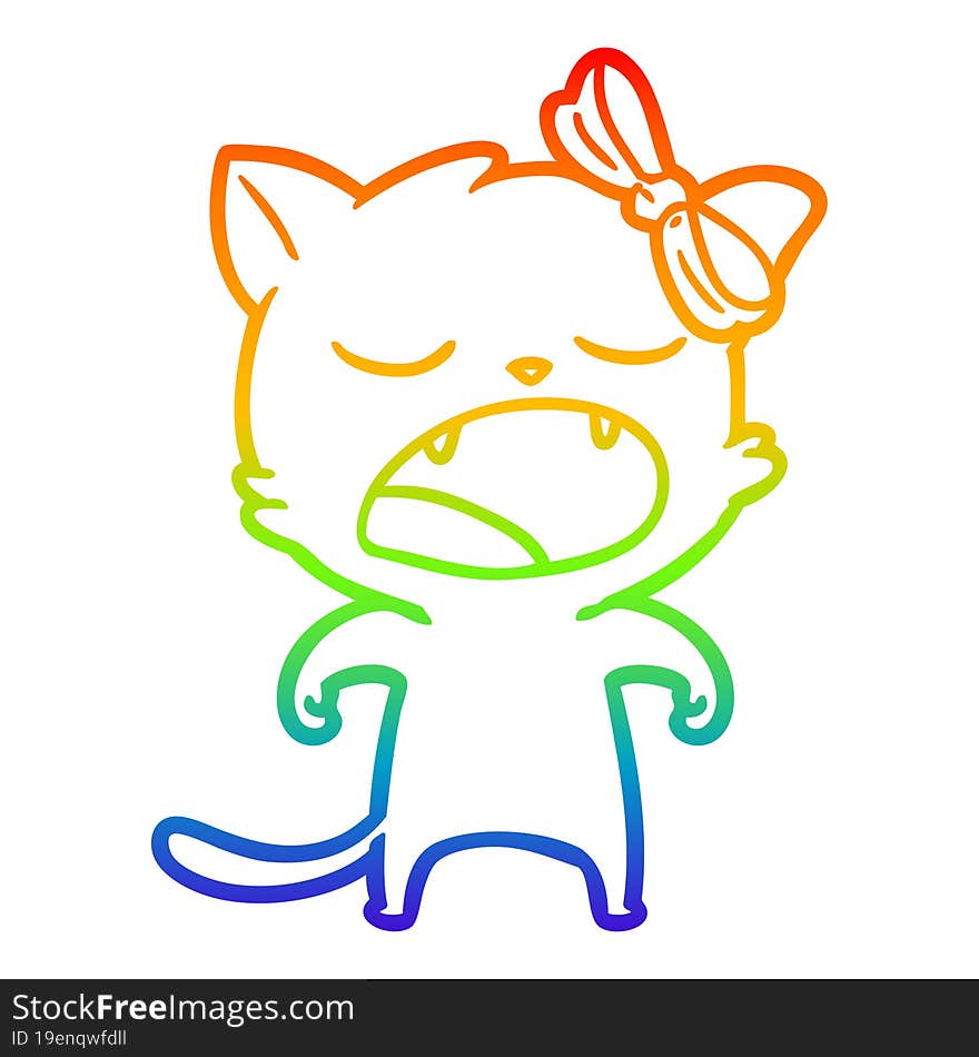 rainbow gradient line drawing cartoon yawning cat