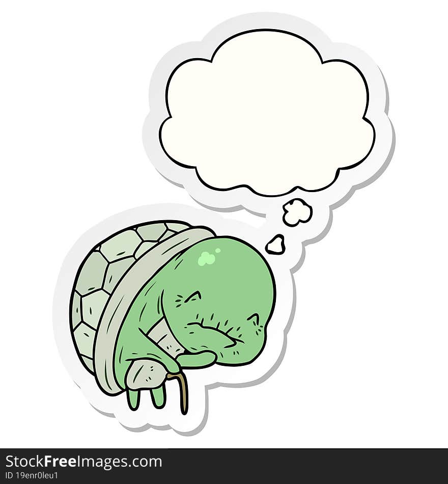 Cute Cartoon Old Turtle And Thought Bubble As A Printed Sticker