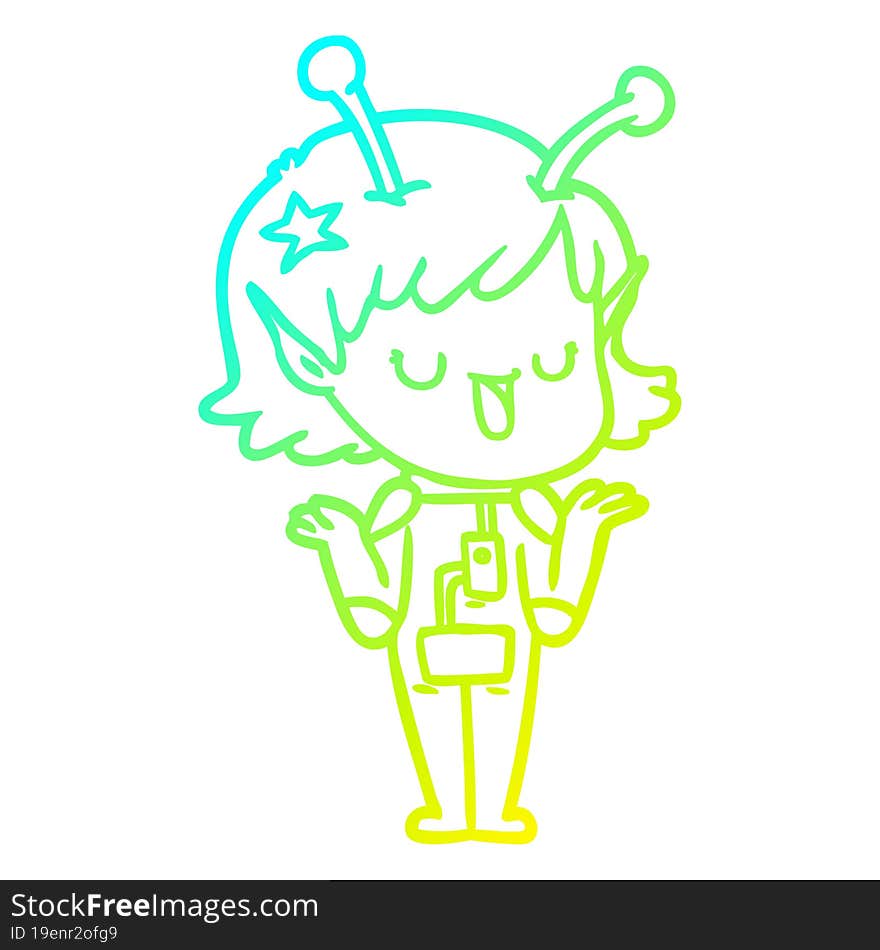 cold gradient line drawing happy alien girl cartoon