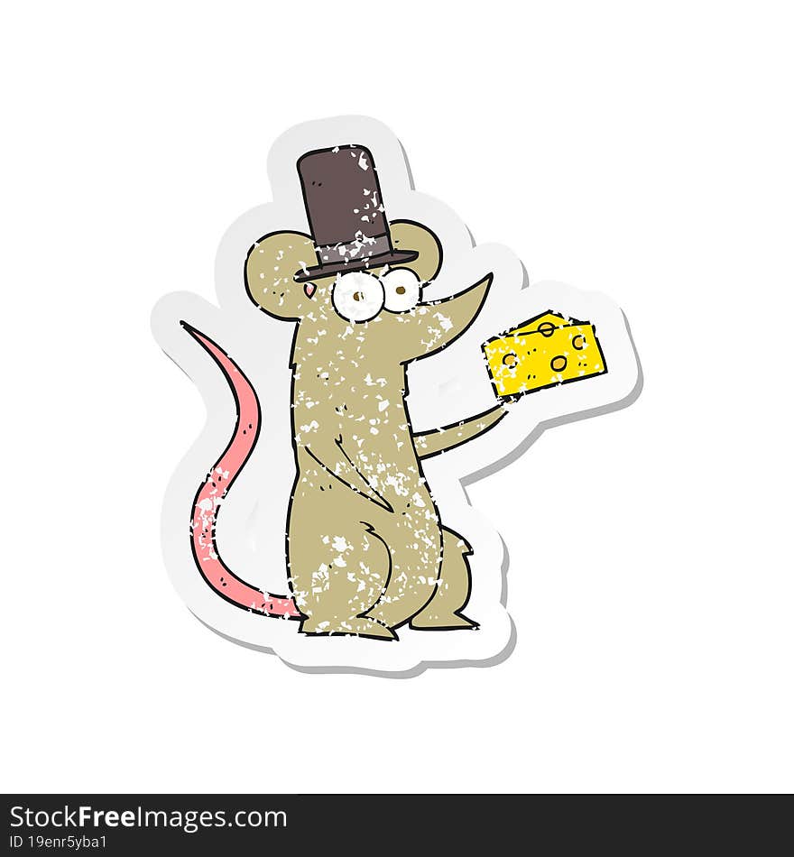 retro distressed sticker of a cartoon mouse with cheese