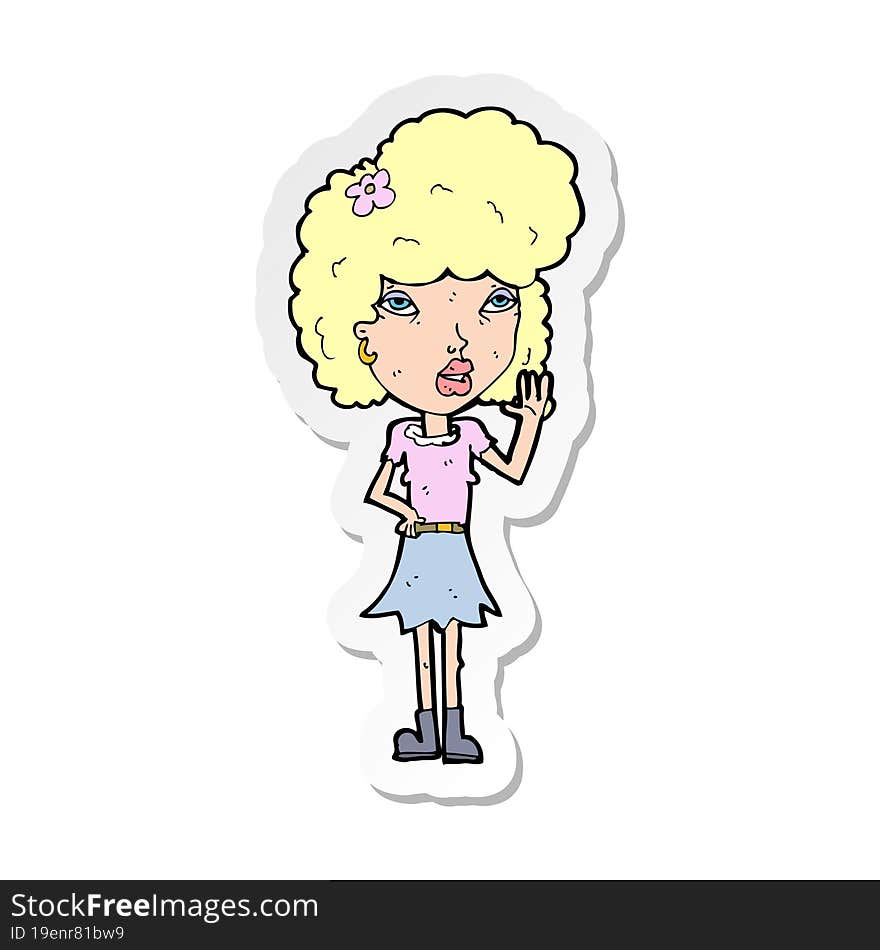 sticker of a cartoon woman waving