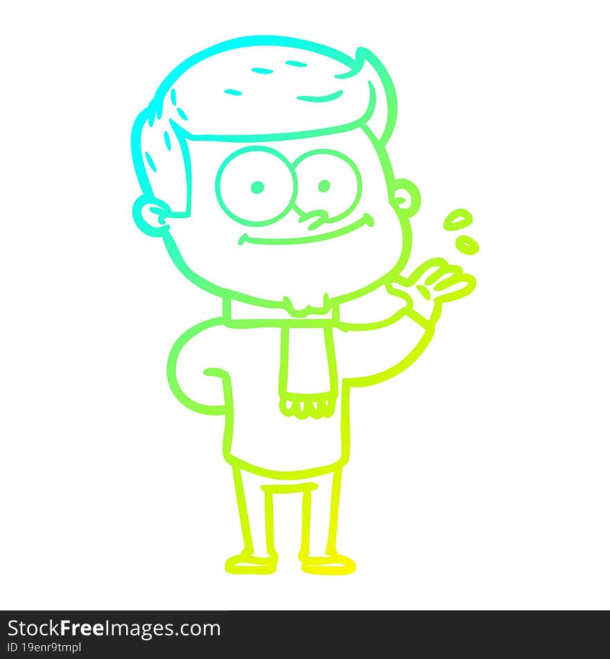 cold gradient line drawing of a cartoon happy man