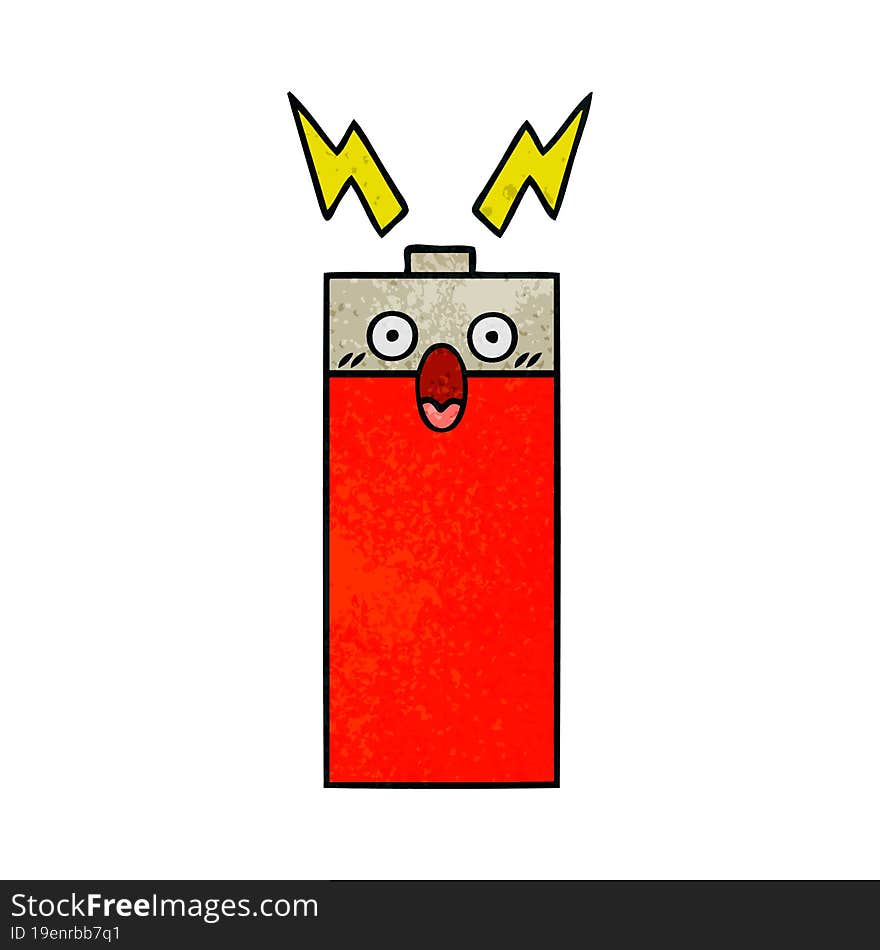 retro grunge texture cartoon of a battery