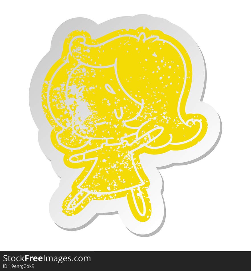 Distressed Old Sticker Of A Cute Kawaii Girl