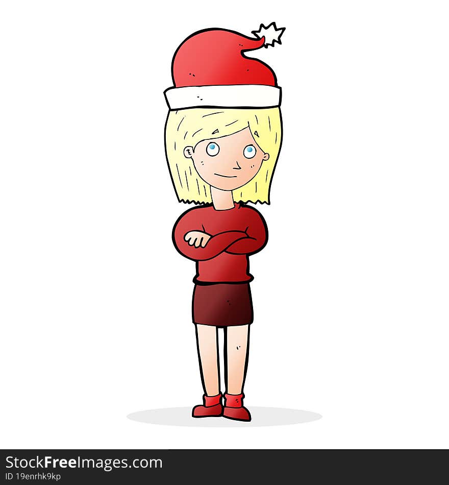 Cartoon Woman Ready For Christmas