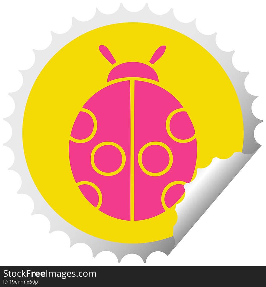 circular peeling sticker cartoon of a lady bug