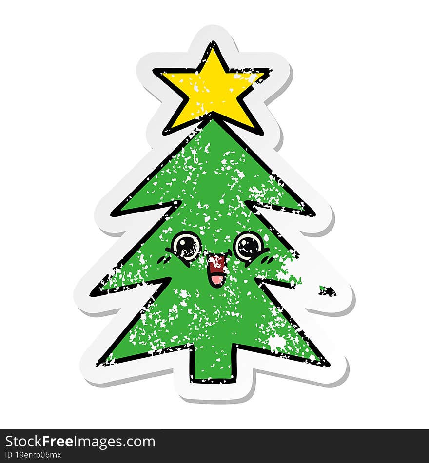 Distressed Sticker Of A Cute Cartoon Christmas Tree