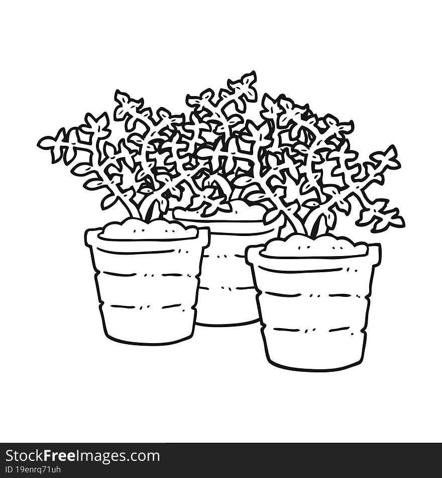 black and white cartoon potted plants