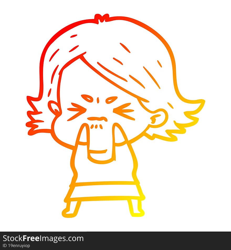 warm gradient line drawing of a cartoon angry woman