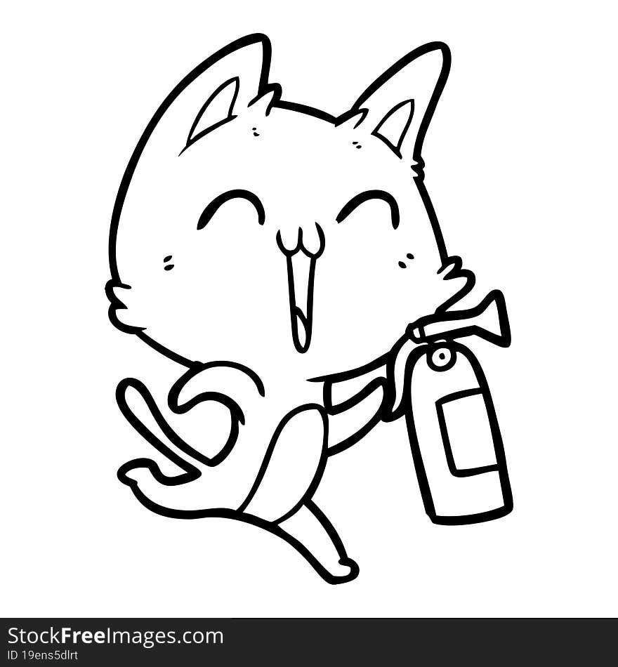 happy cartoon cat with fire extinguisher. happy cartoon cat with fire extinguisher