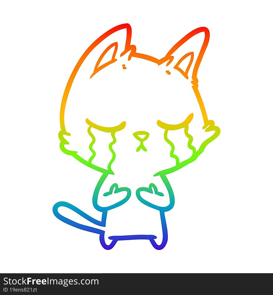 Rainbow Gradient Line Drawing Crying Cartoon Cat