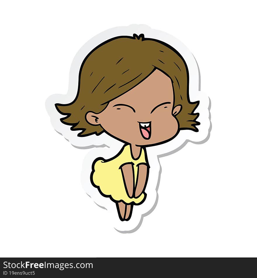 sticker of a happy cartoon girl