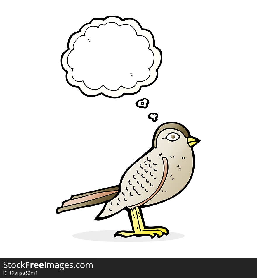 cartoon garden bird with thought bubble