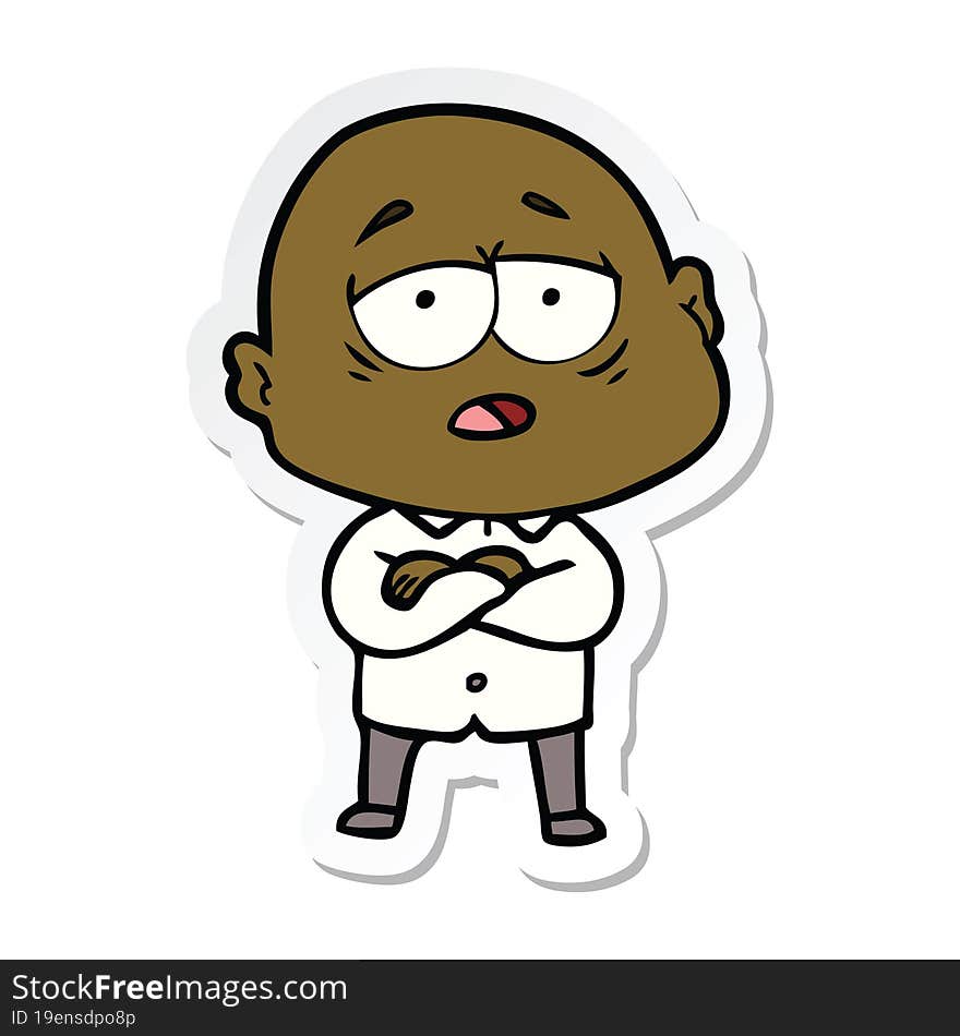 Sticker Of A Cartoon Tired Bald Man