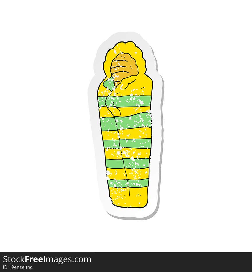 retro distressed sticker of a cartoon sleeping bag