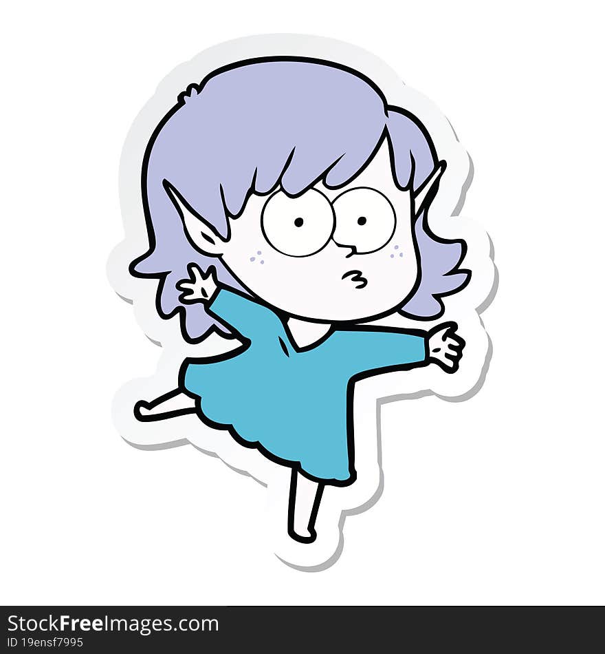 sticker of a cartoon elf girl staring