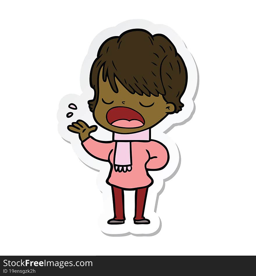 sticker of a cartoon woman talking