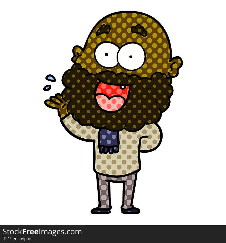 cartoon crazy happy man with beard amazed. cartoon crazy happy man with beard amazed