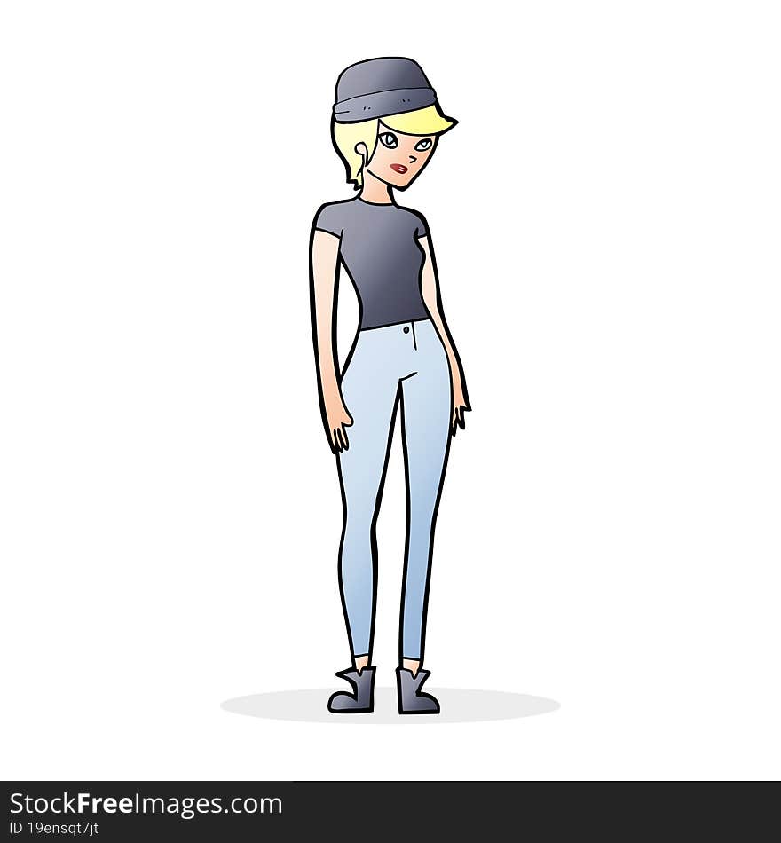 cartoon woman wearing hat. cartoon woman wearing hat