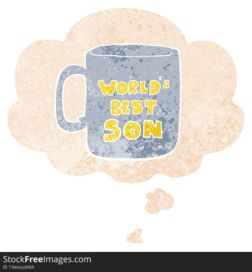 Worlds Best Son Mug And Thought Bubble In Retro Textured Style