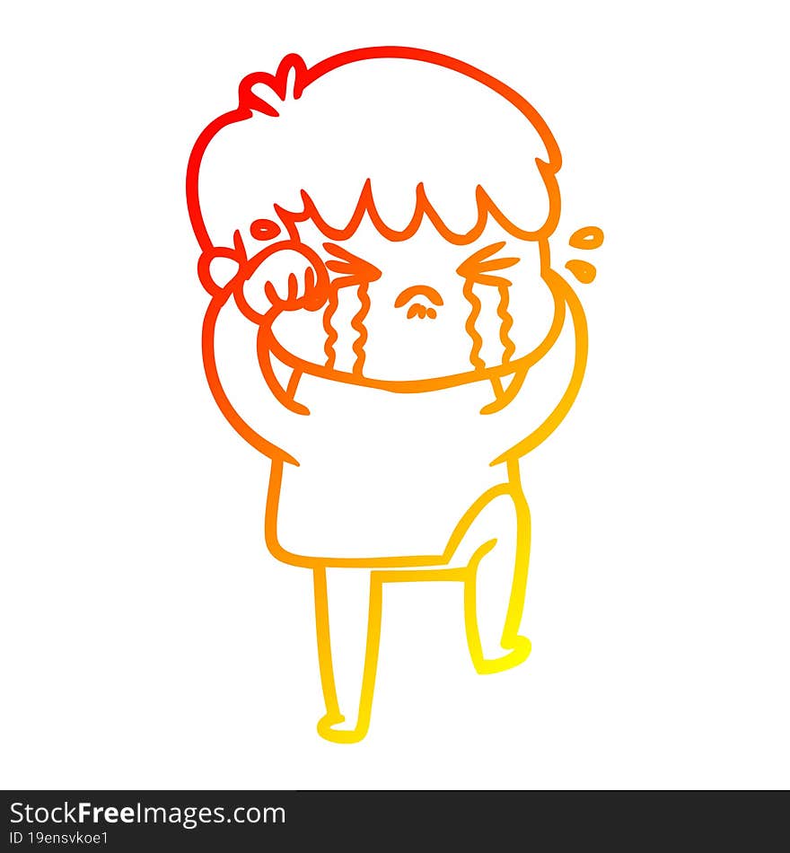 warm gradient line drawing of a cartoon boy crying