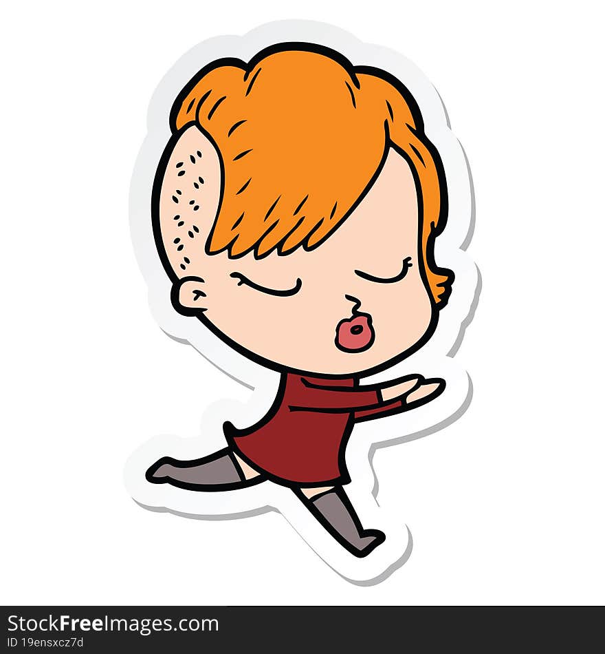 sticker of a cartoon pretty hipster girl