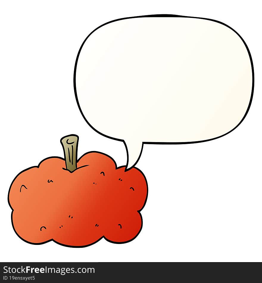 cartoon pumpkin with speech bubble in smooth gradient style