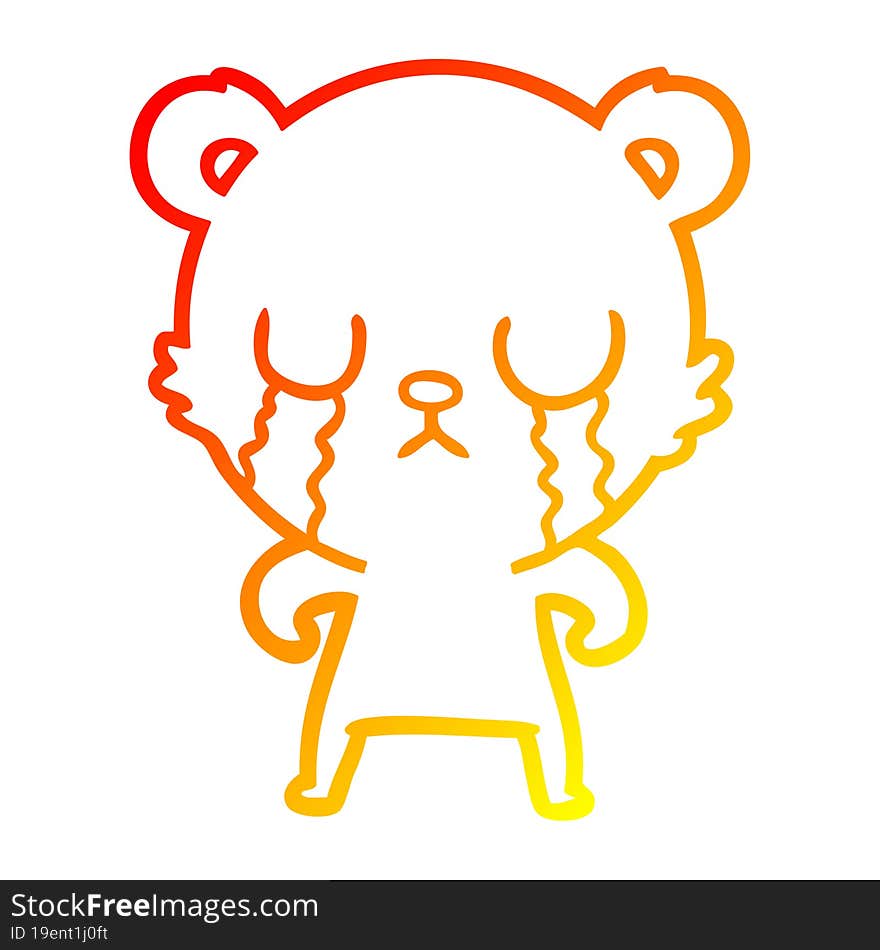 warm gradient line drawing crying cartoon bear