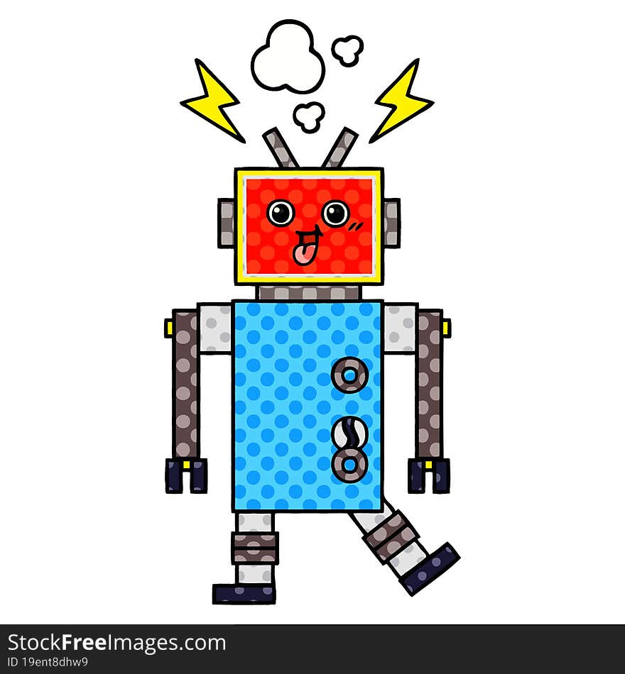 Comic Book Style Cartoon Crazed Robot