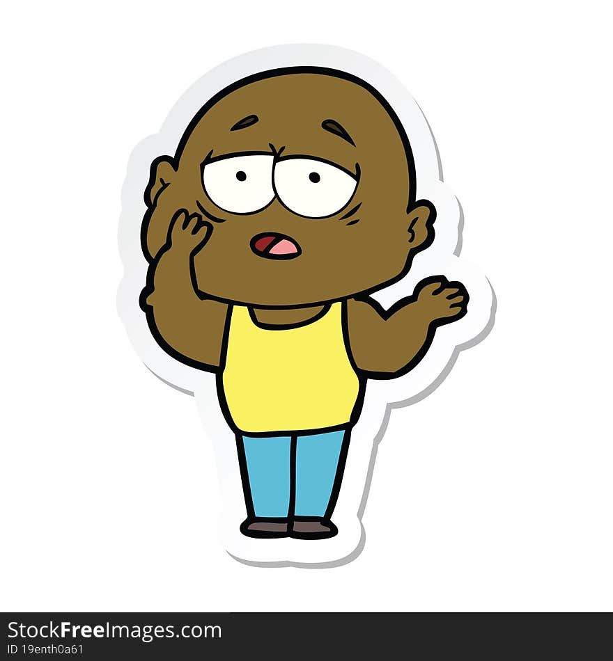 sticker of a cartoon tired bald man