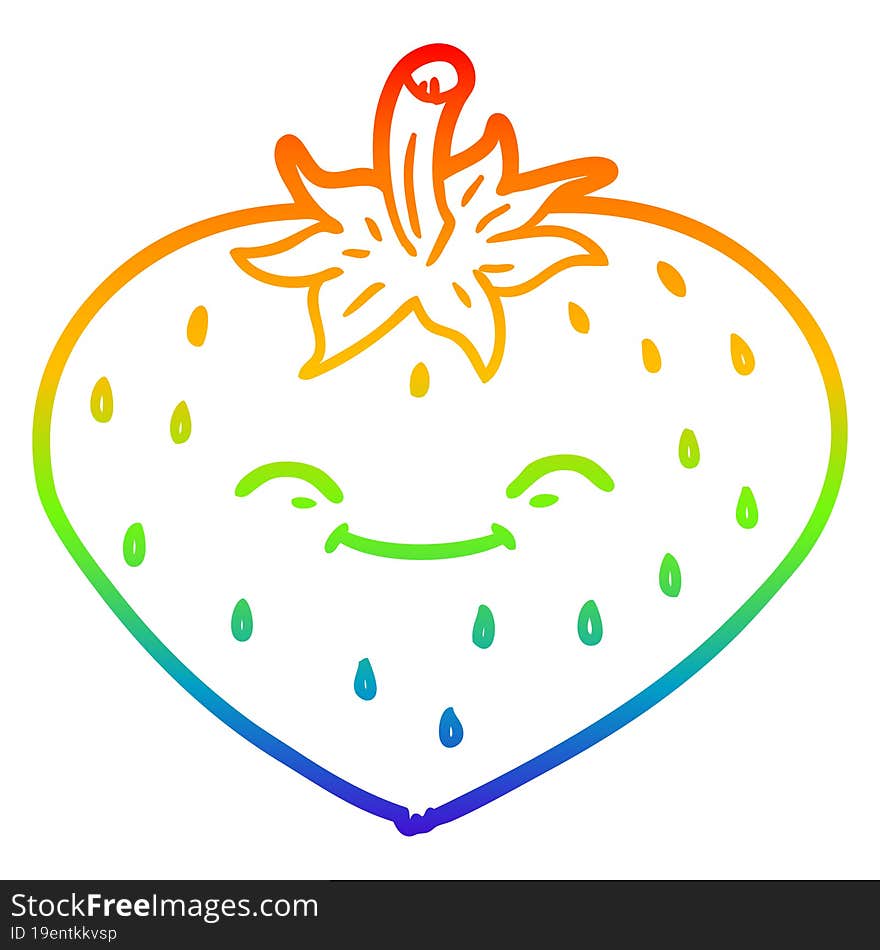 rainbow gradient line drawing of a cartoon strawberry