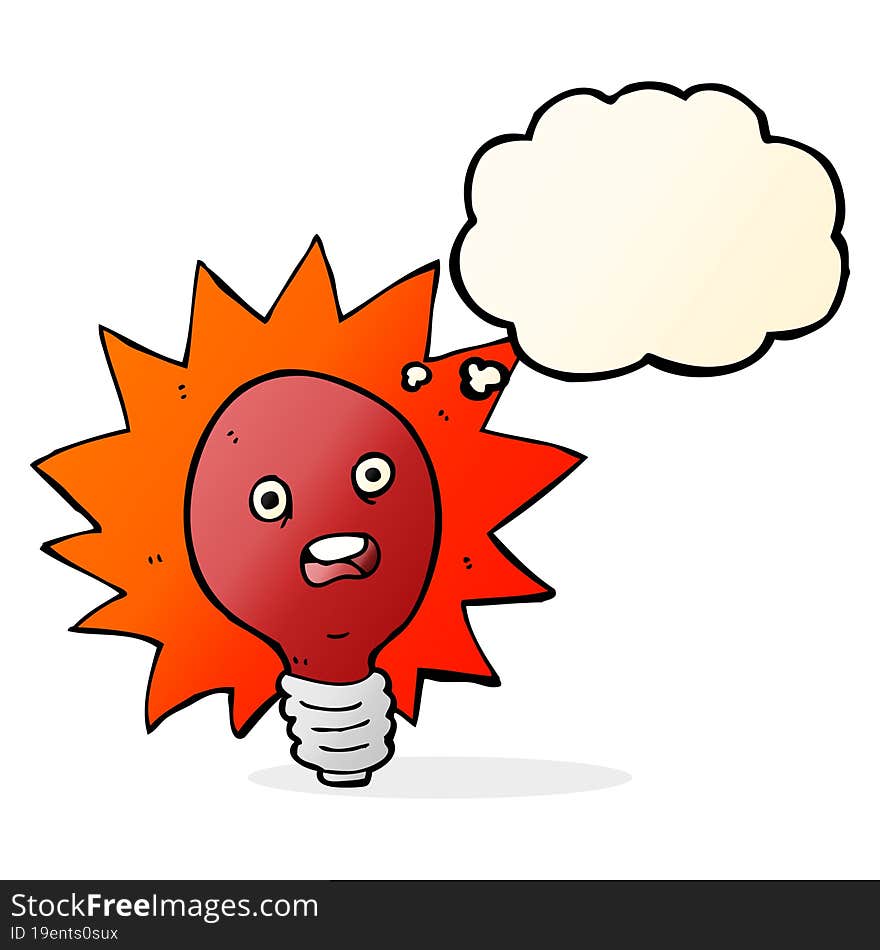 cartoon red lightbulb with thought bubble