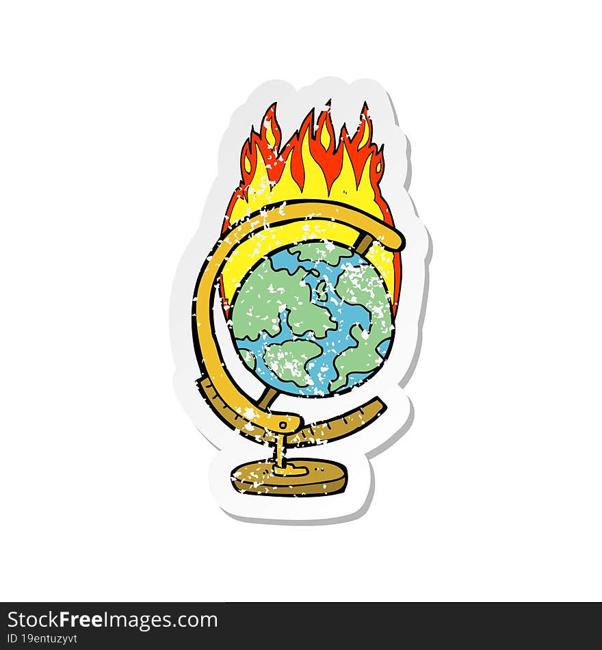 retro distressed sticker of a cartoon burning globe