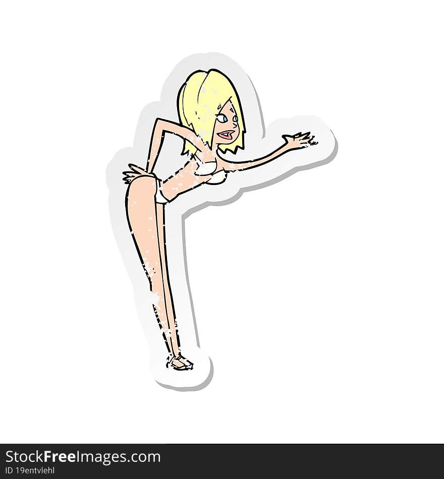 retro distressed sticker of a cartoon woman in bikini