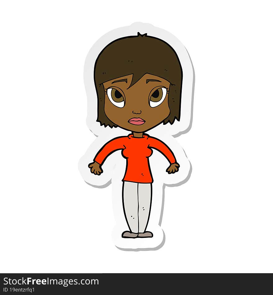 Sticker Of A Cartoon Woman Shrugging Shoulders