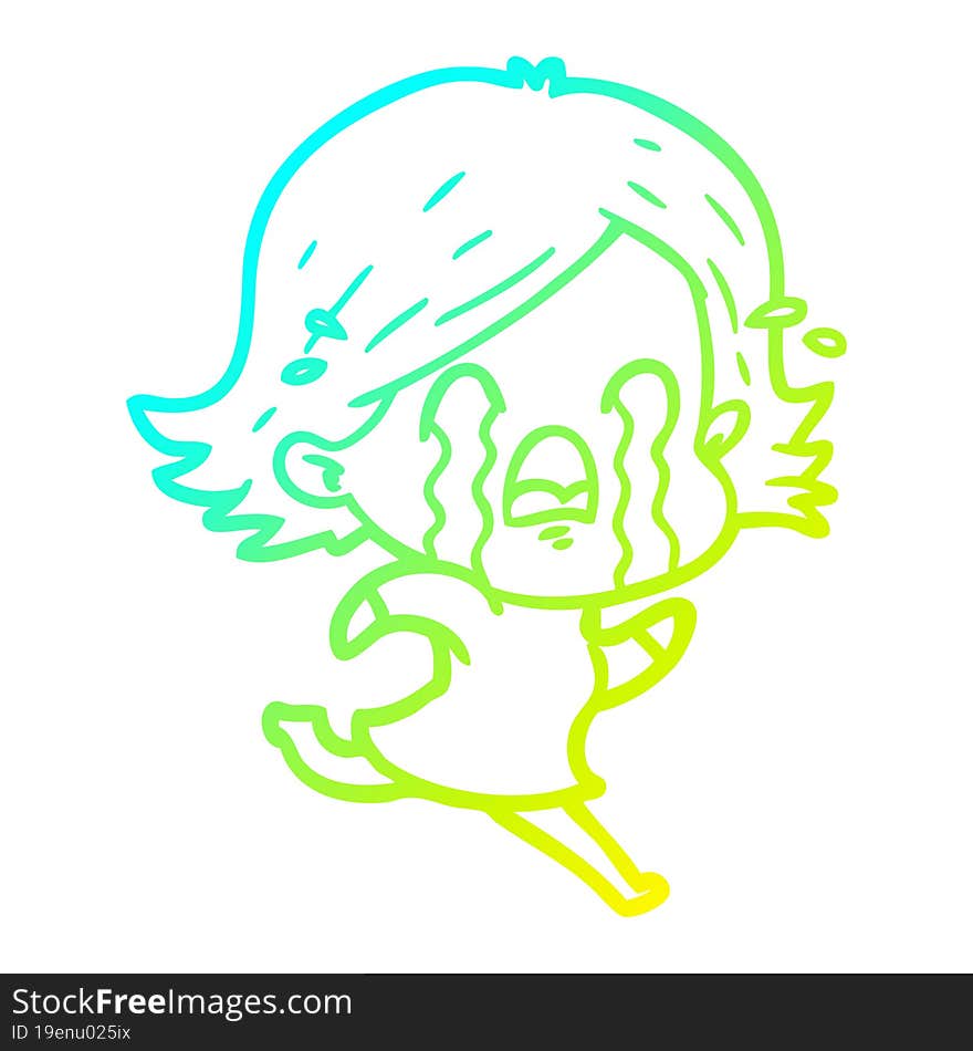 cold gradient line drawing of a cartoon woman crying