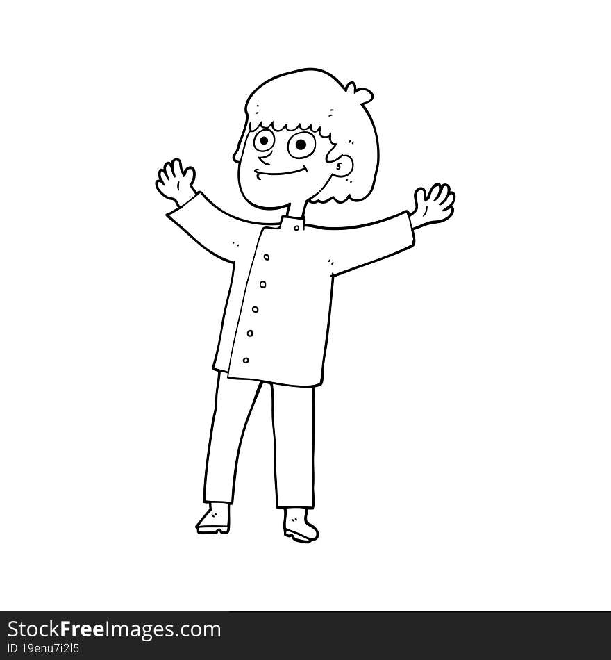 freehand drawn black and white cartoon chef