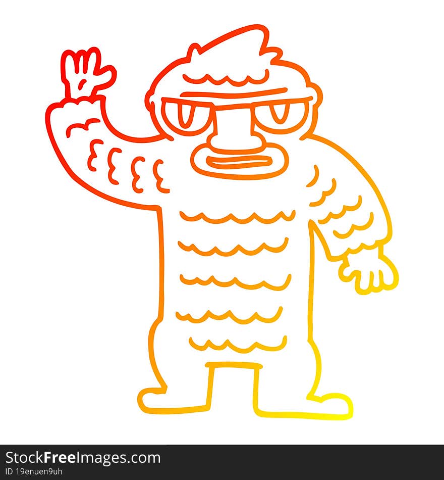 Warm Gradient Line Drawing Cartoon Big Yeti