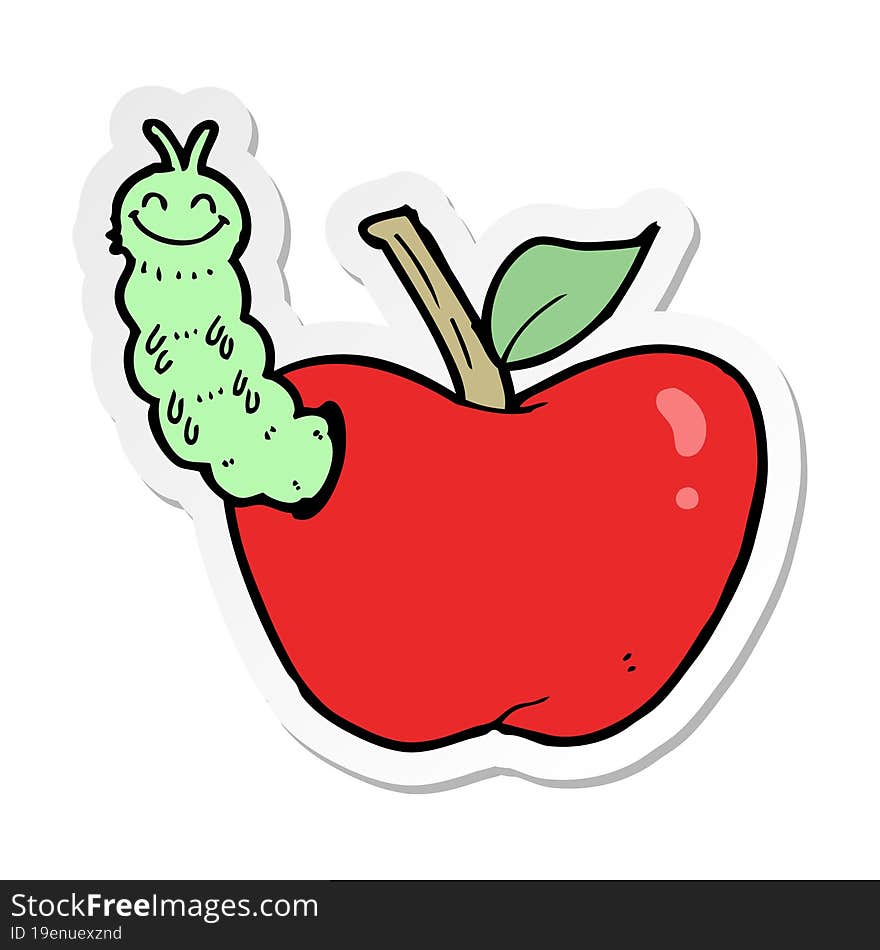 Sticker Of A Cartoon Apple With Bug