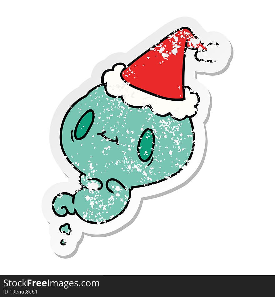 christmas distressed sticker cartoon of kawaii ghost